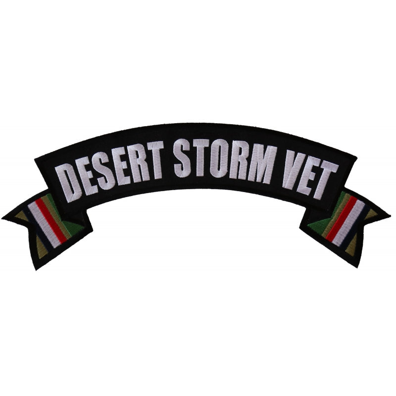 Rocker Patch Set (Top and Bottom), Embroidered Motorcycle Patches (Iron-On or Sew-On), Operation Desert Storm Vet Infantry, Military Veteran, 11" x 4" Each
