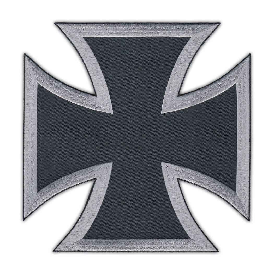 Patch - Motorcycle Biker Jacket/Vest Patch (Back Patch) - Black and Silver Maltese Cross