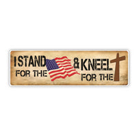 Bumper Sticker: I Stand For The Flag and Kneel For The Cross, Faith, 10"x3"