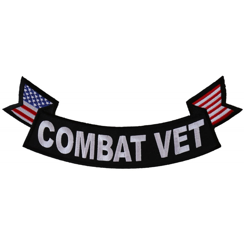 Patch, Embroidered Patch (Iron-On or Sew-On), Large Bottom Rocker Back Patch, Combat Vet With Flags (Military), 11" x 4"