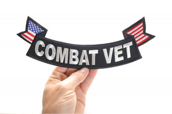 Patch, Embroidered Patch (Iron-On or Sew-On), Large Bottom Rocker Back Patch, Combat Vet With Flags (Military), 11