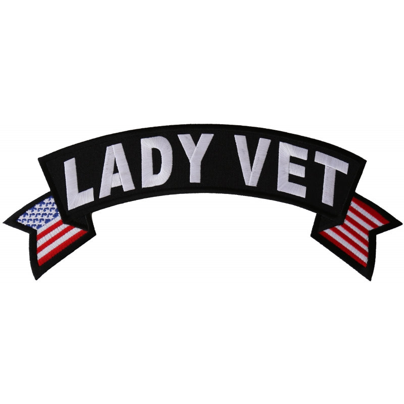 Patch, Embroidered Patch (Iron-On or Sew-On), Large Top Rocker Back Patch, Lady Vet With Flags (Military), 11" x 4.5"