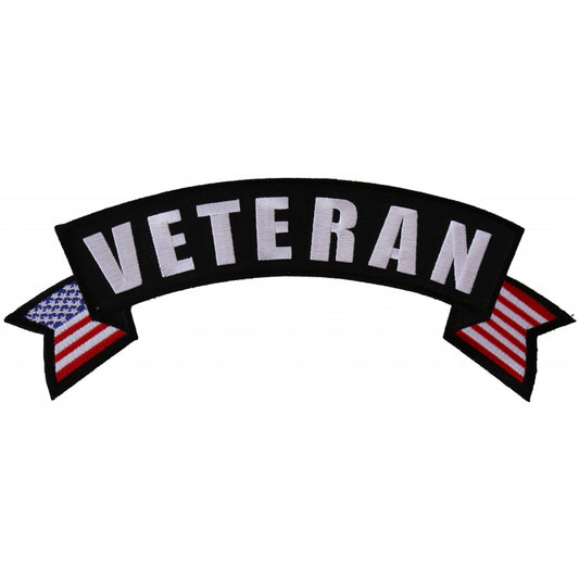 Patch, Embroidered Patch (Iron-On or Sew-On), Large Top Rocker Back Patch, Veteran With United States Flag, 11