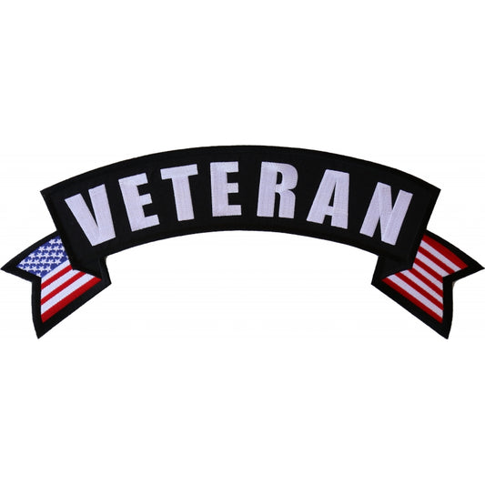 Patch, Embroidered Patch (Iron-On or Sew-On), Extra Large Top Rocker Back Patch, Veteran With United States Flags, 15
