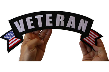 Patch, Embroidered Patch (Iron-On or Sew-On), Extra Large Top Rocker Back Patch, Veteran With United States Flags, 15