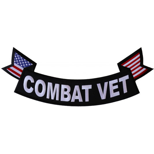 Patch, Embroidered Patch (Iron-On or Sew-On), Extra Large Bottom Rocker Back Patch, Combat Vet With United States Flags (Military), 15