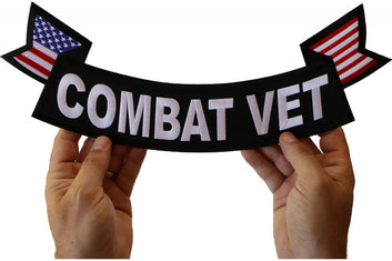 Patch, Embroidered Patch (Iron-On or Sew-On), Extra Large Bottom Rocker Back Patch, Combat Vet With United States Flags (Military), 15