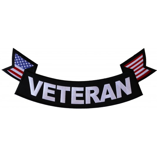 Patch, Embroidered Patch (Iron-On or Sew-On), Extra Large Bottom Rocker Back Patch, Veteran With United States Flags (Military), 15