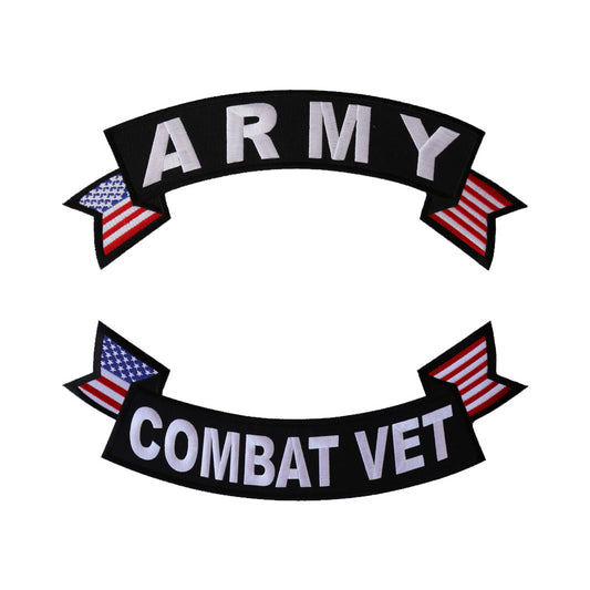 Rocker Patch Set (Top and Bottom), Embroidered Motorcycle Patches (Iron-On or Sew-On), Army Combat Vet, Military Veteran, 11