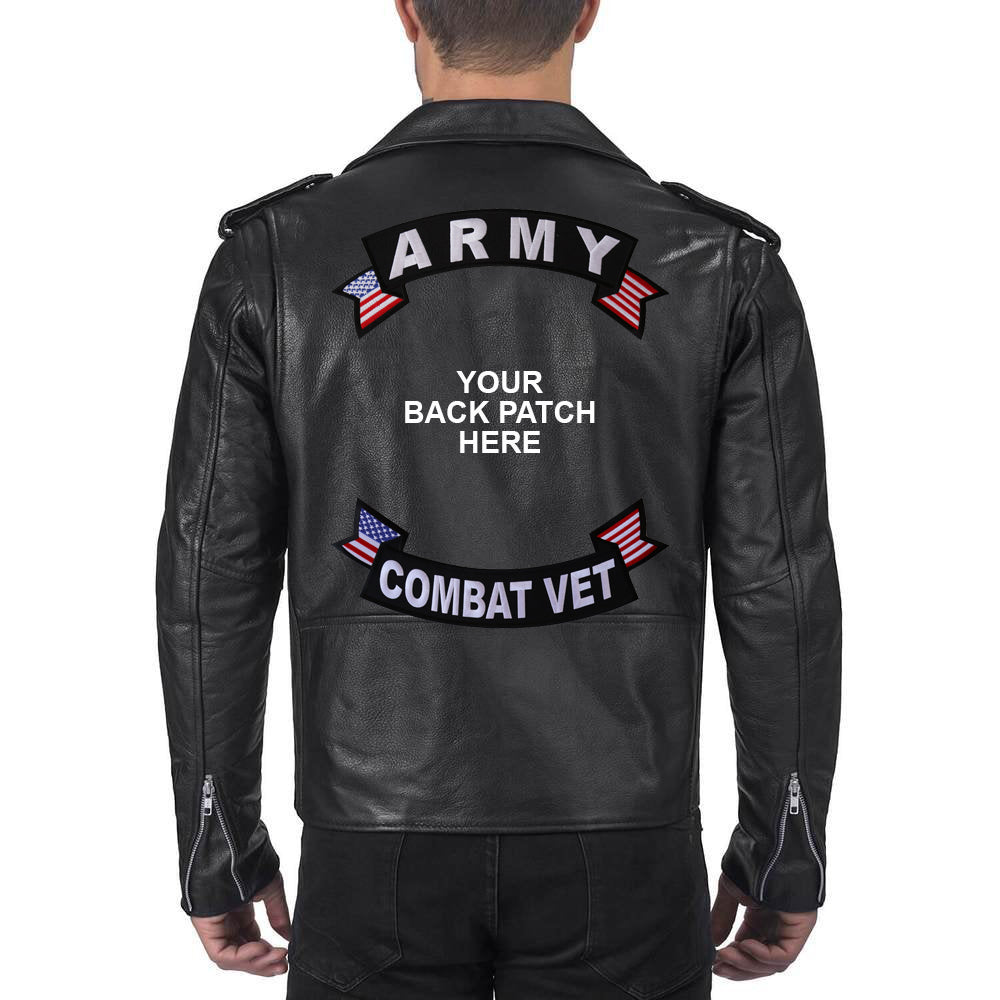 Rocker Patch Set (Top and Bottom), Embroidered Motorcycle Patches (Iron-On or Sew-On), Army Combat Vet, Military Veteran, 11" x 4" Each