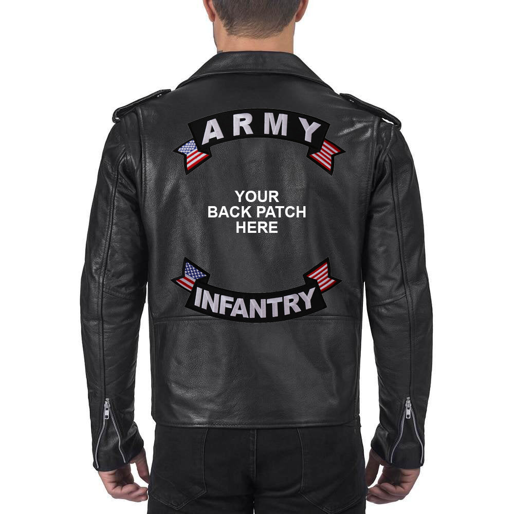 Rocker Patch Set (Top and Bottom), Embroidered Motorcycle Patches (Iron-On or Sew-On), Army Infantry, Military Veteran, 11" x 4" Each