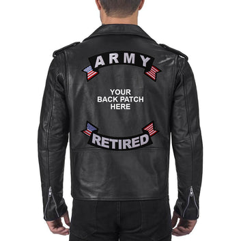Rocker Patch Set (Top and Bottom), Embroidered Motorcycle Patches (Iron-On or Sew-On), Army Retired, Military Veteran, 11