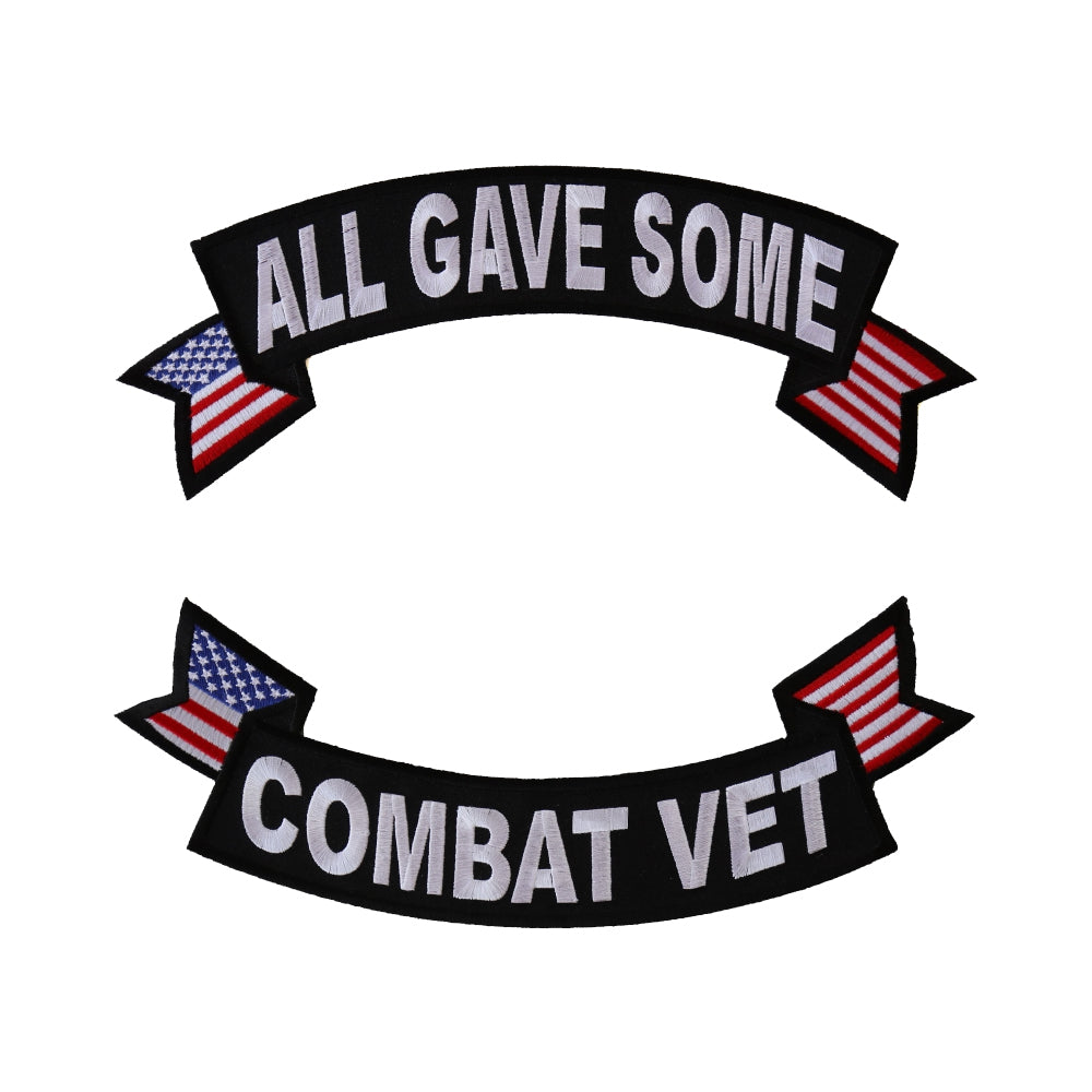 Rocker Patch Set (Top and Bottom), Embroidered Motorcycle Patches (Iron-On or Sew-On), All Gave Some Combat Vet, Military Veteran, 11" x 4" Each
