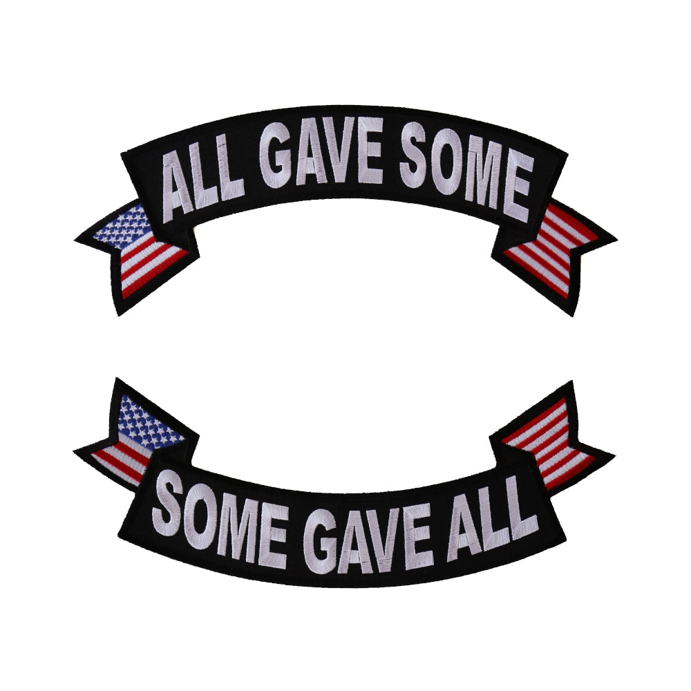 Rocker Patch Set (Top and Bottom), Embroidered Motorcycle Patches (Iron-On or Sew-On), All Gave Some, Some Gave All, Military Veteran, 11" x 4" Each