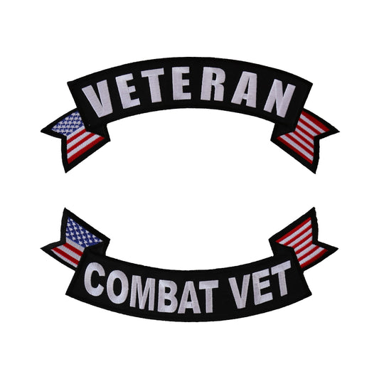 Rocker Patch Set (Top and Bottom), Embroidered Motorcycle Patches (Iron-On or Sew-On), Veteran Combat Vet, Military Veteran, 11