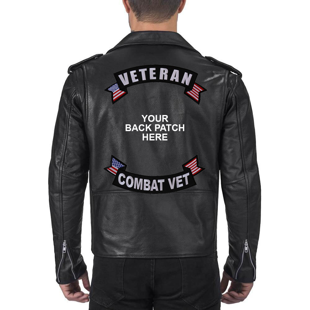 Rocker Patch Set (Top and Bottom), Embroidered Motorcycle Patches (Iron-On or Sew-On), Veteran Combat Vet, Military Veteran, 11" x 4" Each
