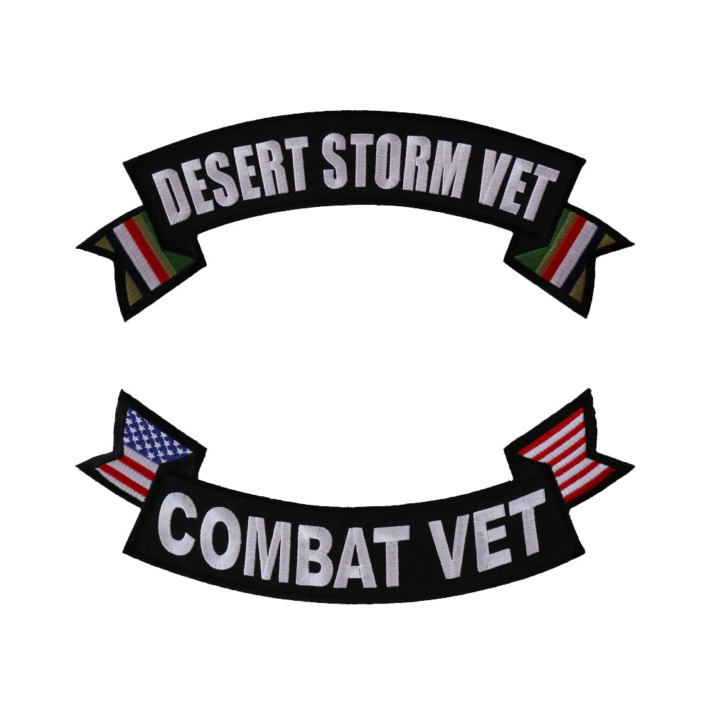 Rocker Patch Set (Top and Bottom), Embroidered Motorcycle Patches (Iron-On or Sew-On), Operation Desert Storm Vet Combat Vet, Military Veteran, 11" x 4" Each