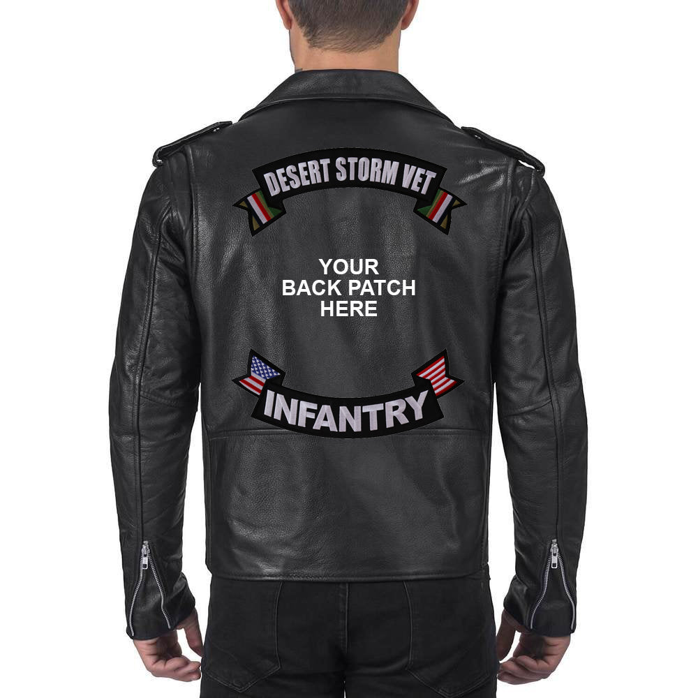 Rocker Patch Set (Top and Bottom), Embroidered Motorcycle Patches (Iron-On or Sew-On), Operation Desert Storm Vet Infantry, Military Veteran, 11" x 4" Each