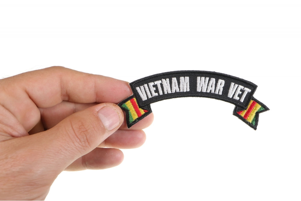 Patch, Small Embroidered Rocker (Iron-On or Sew-On), Vietnam War Vet Service Ribbon Military, 4" x 1.5" Arch