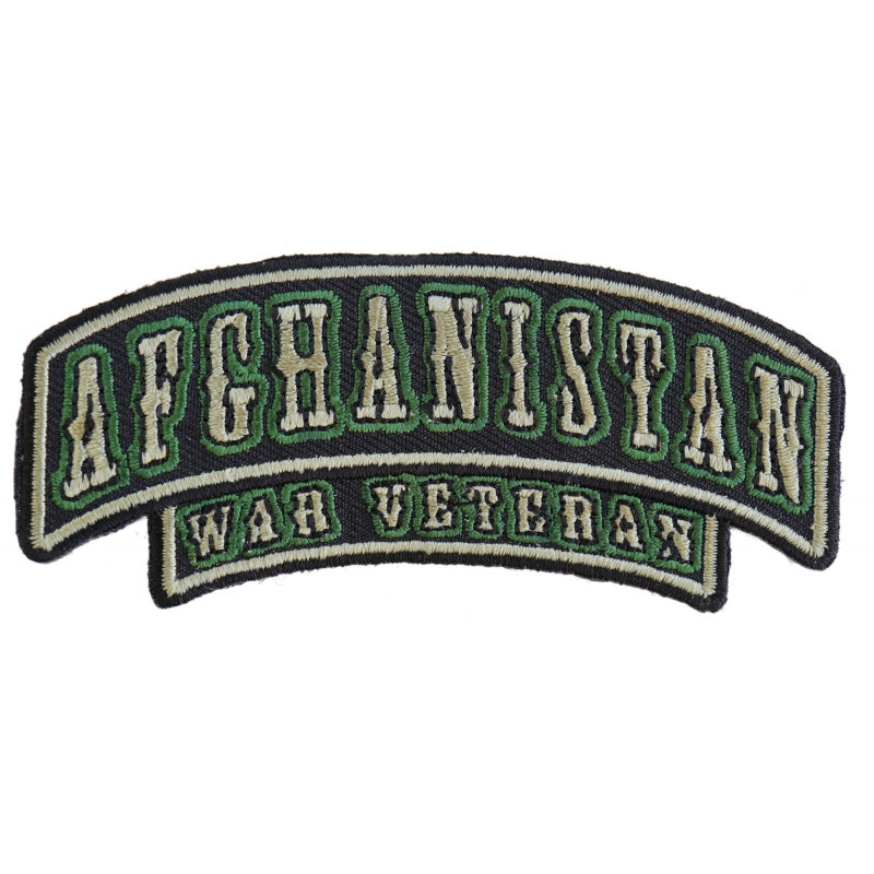 Patch, Small Embroidered Rocker (Iron-On or Sew-On), Afghanistan War Veteran Green, Black, Tan, 3.75" x 1.75" Arch