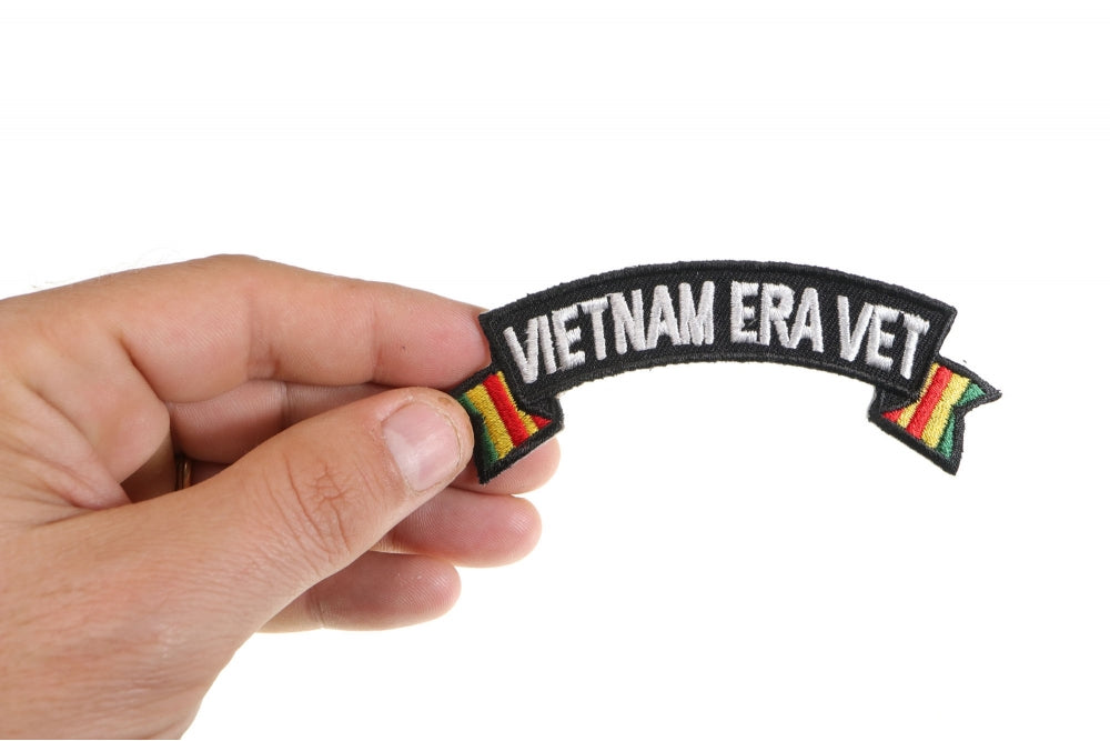 Patch, Small Embroidered Rocker (Iron-On or Sew-On), Vietnam Era Vet Service Ribbon Military, 4" x 1.5" Arch