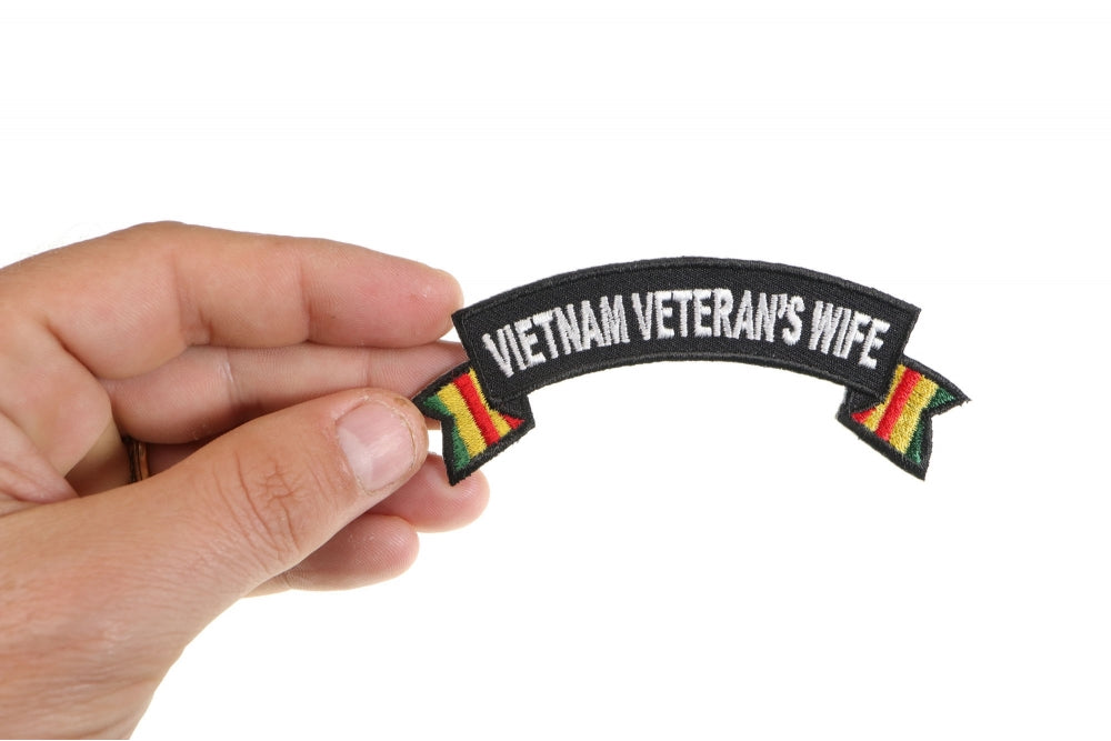 Patch, Small Embroidered Rocker (Iron-On or Sew-On), Vietnam Veteran's Wife Military, 4" x 1.5" Arch