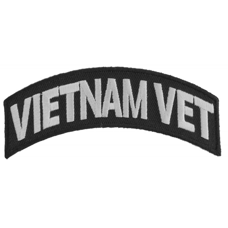 Patch, Small Embroidered Rocker (Iron-On or Sew-On), Vietnam Military Vet White on Black, 3.75" x 1.5" Arch