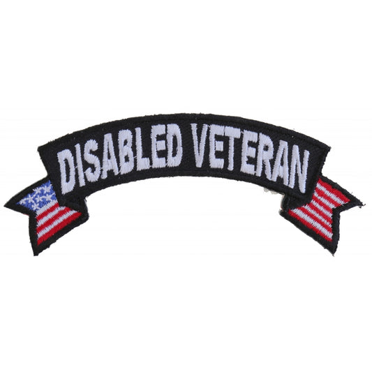Patch, Small Embroidered Rocker (Iron-On or Sew-On), Disabled Military Veteran United States Flag, 4