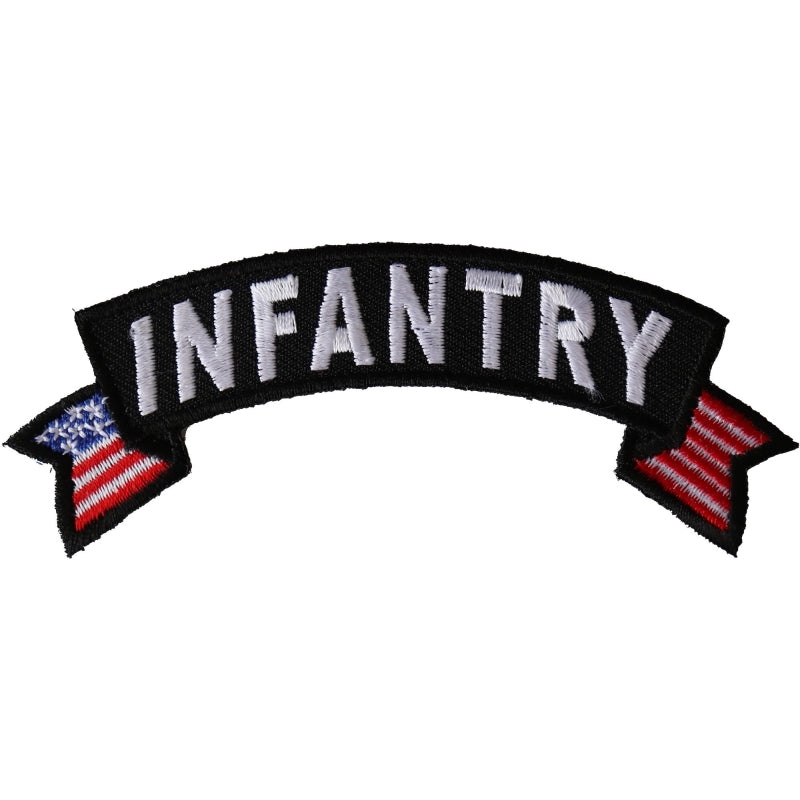 Patch, Small Embroidered Rocker (Iron-On or Sew-On), Infantry Military Vet United States Flag, 4" x 1.5" Arch