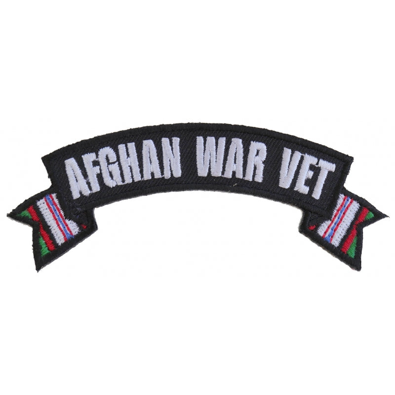 Patch, Small Embroidered Rocker (Iron-On or Sew-On), Afghanistan War Vet Service Ribbon Campaign Flags, 4" x 1.5" Arch