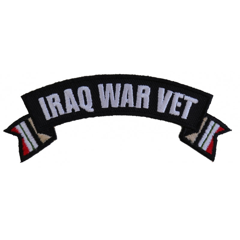 Patch, Small Embroidered Rocker (Iron-On or Sew-On), Iraq War Vet Service Ribbon Campaign Flags, 4" x 1.5" Arch