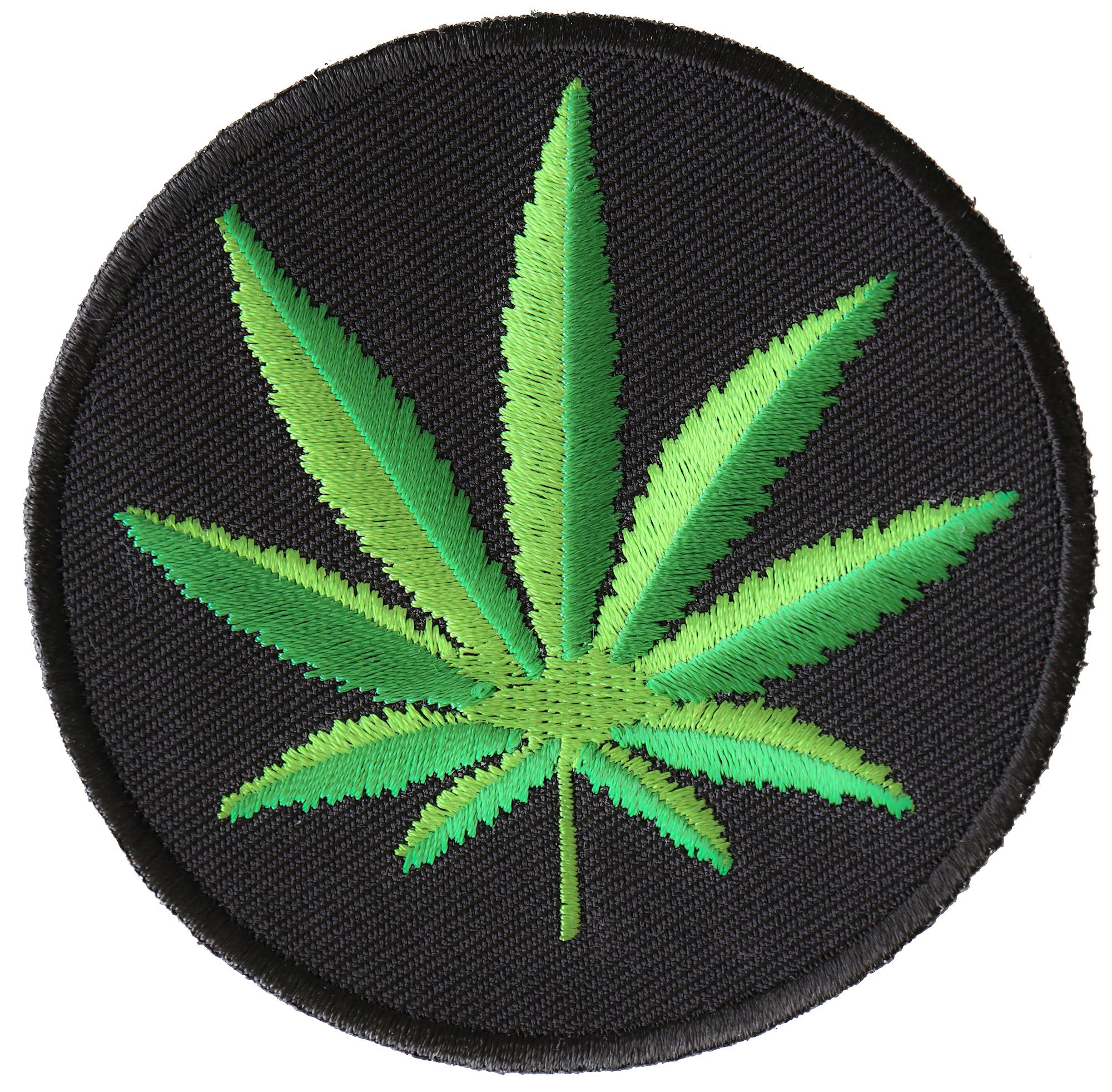 Patch, Embroidered Patch (Iron-On or Sew-On), Black And Green Cannabis Leaf Patch, Weed 420, 3" x 3"