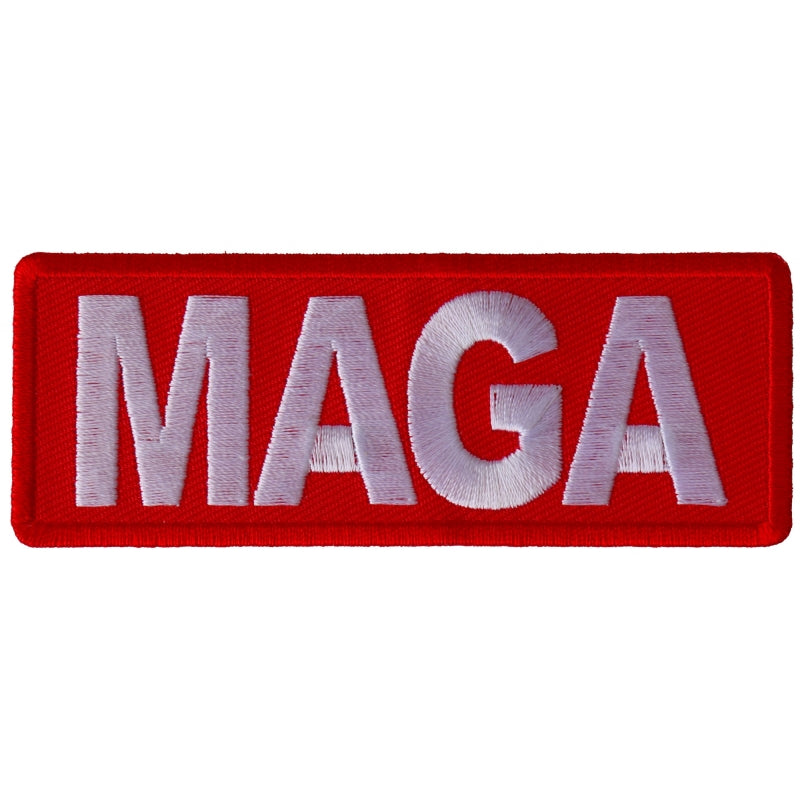 Patch, Embroidered Patch (Iron-On or Sew-On), MAGA Trump Make America Great Again (White On Red), 4" x 1.5"