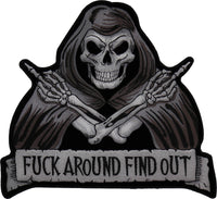 Large Back Patch, Embroidered Patch (Iron-On or Sew-On), Skull Reaper Fuck Around Find Out Large Back Patch, 11" x 11.3"