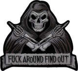 Large Back Patch, Embroidered Patch (Iron-On or Sew-On), Skull Reaper Fuck Around Find Out Large Back Patch, 11" x 11.3"