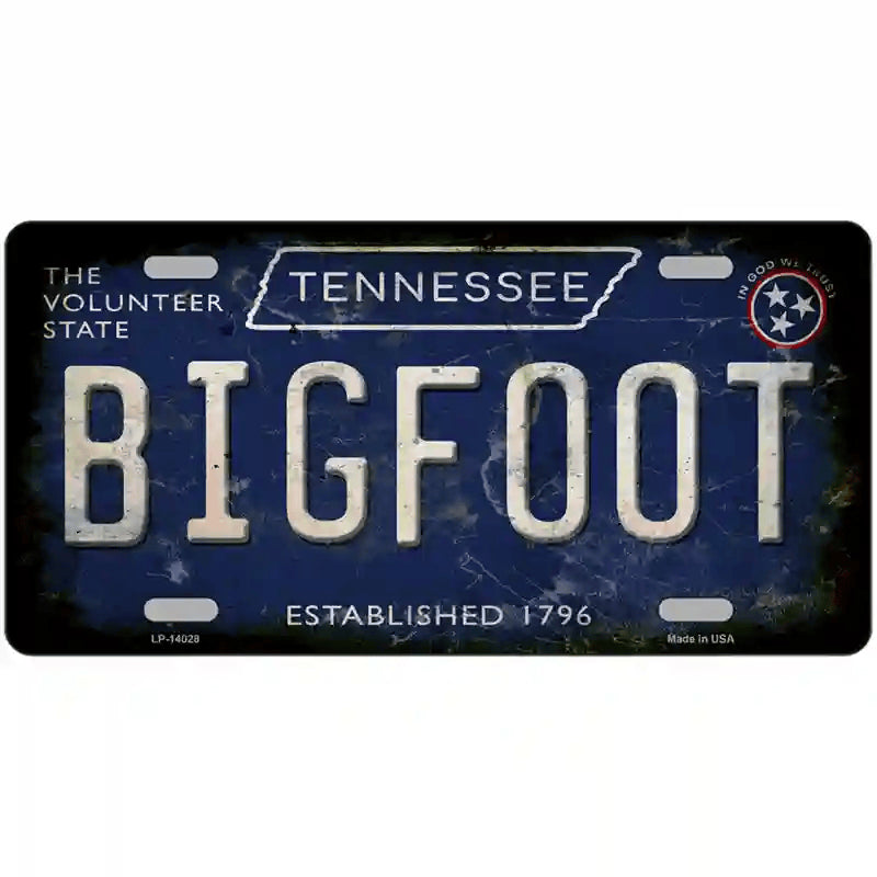 License Plate, Metal Vanity Tag Cover, Bigfoot Tennessee Novelty 12"x6"