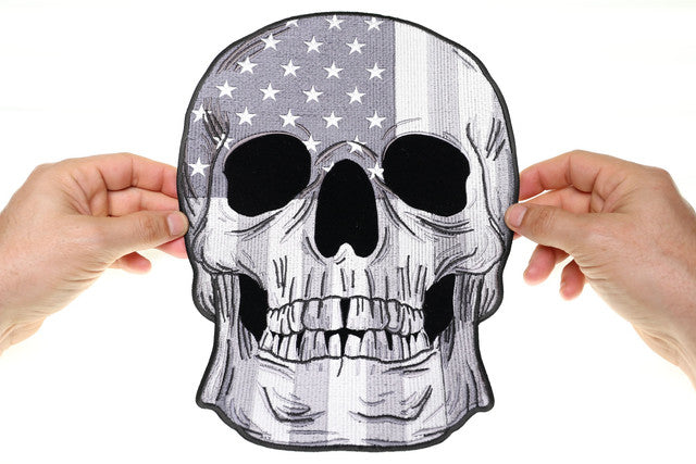 Back Patch (Iron-On/Sew-On) American Flag Skull Large Patch, Biker, Bike Life, Alpha 9.25"x12"