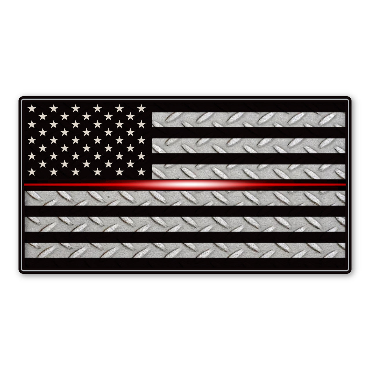 Bumper Magnet-Mini Thin Red Line (Laser) American Flag Diamond Plate Magnet 4.7" x 3.875"