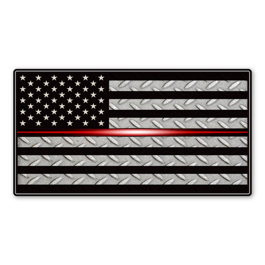 Bumper Magnet-Mini Thin Red Line (Laser) American Flag Diamond Plate Magnet 4.7
