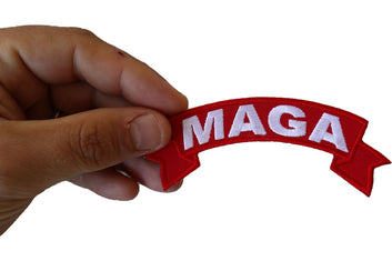 Patch, Small Embroidered Rocker (Iron-On or Sew-On), MAGA Trump 2024 Make America Great Again White on Red, 4