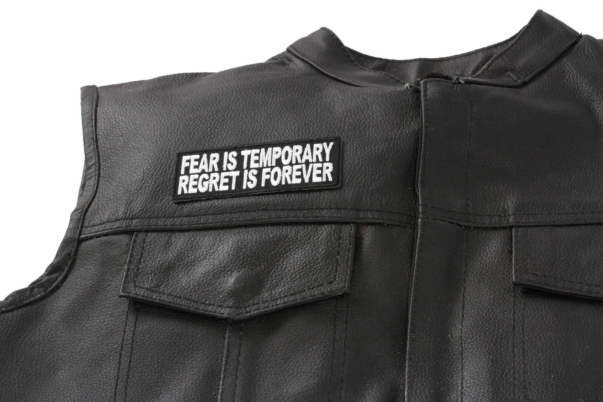 Patch, Embroidered Patch (Iron-On or Sew-On), Fear Is Temporary Regret Is Forever Patch, Fearless Motto, No Regrets, 4" x 1.5"