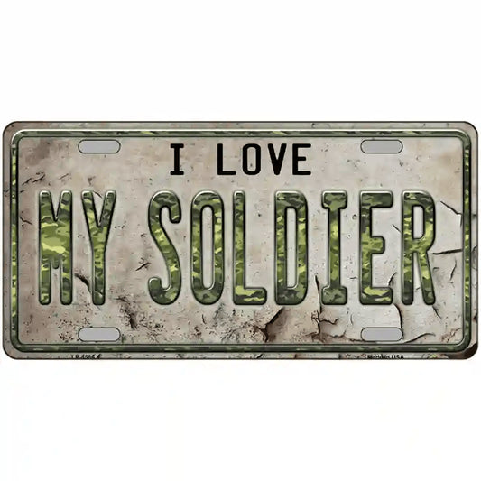License Plate, Metal Vanity Tag Cover, I Love My Soldier Novelty 12