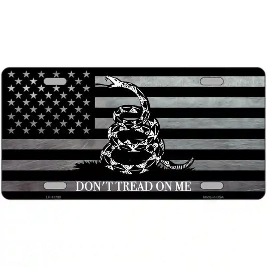 License Plate, Metal Vanity Tag Cover, Don't Tread On Me American Flag Novelty 12