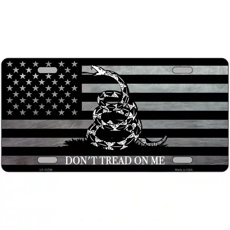 License Plate, Metal Vanity Tag Cover, Don't Tread On Me American Flag Novelty 12"x6"