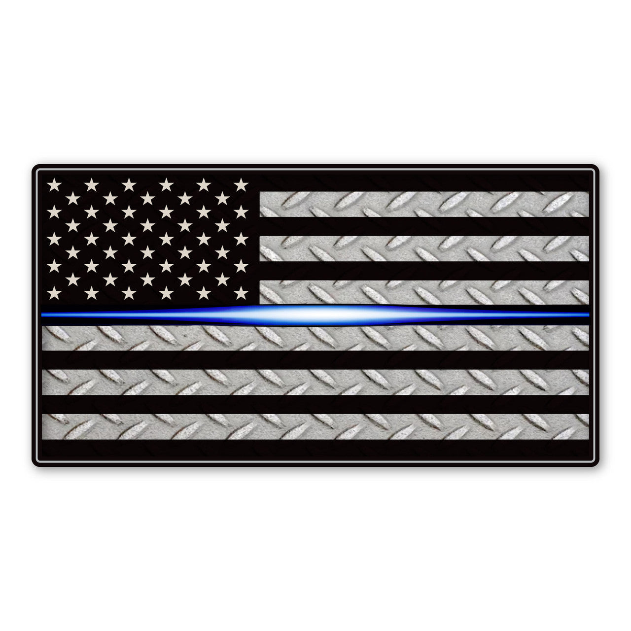 Bumper Magnet-Mini Thin Blue Line (Laser) American Flag Diamond Plate Magnet 4.7" x 3.875"