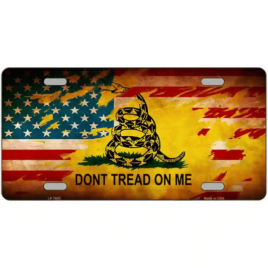 License Plate, Metal Vanity Tag Cover, Don’t Tread On Me USA Flag Novelty 12