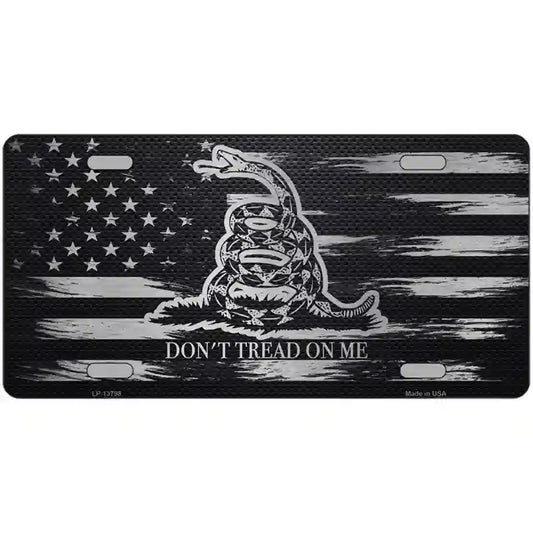 License Plate, Metal Vanity Tag Cover, Don’t Tread On Me Distressed Carbon Fiber Flag Novelty 12