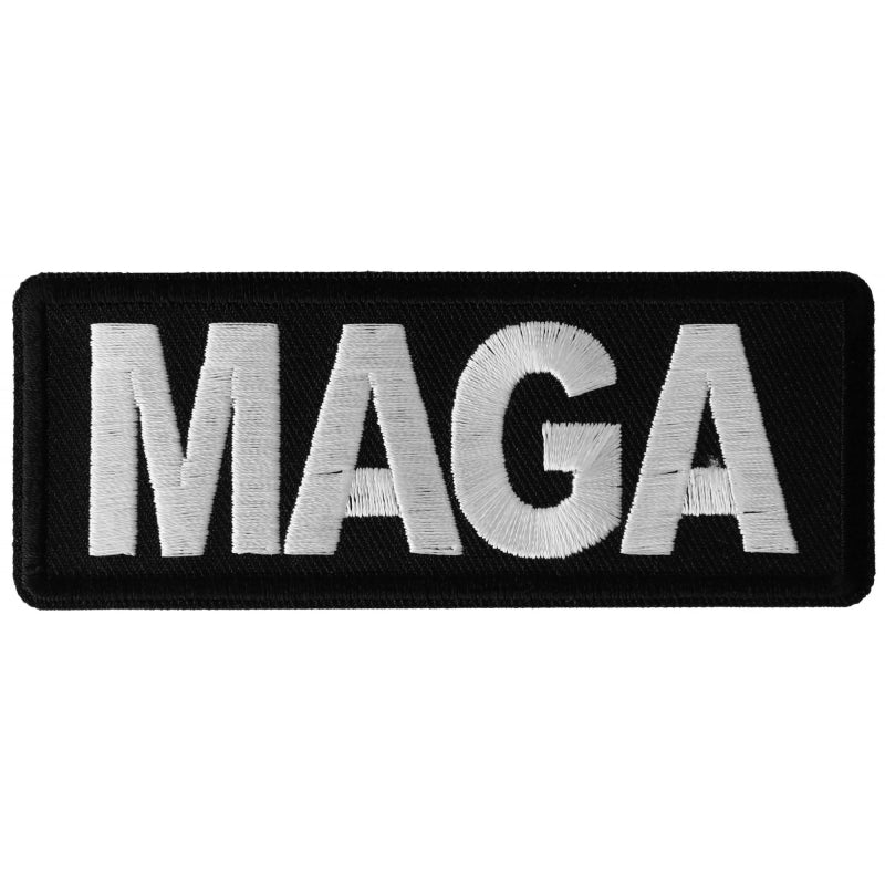 Patch, Embroidered Patch (Iron-On or Sew-On), MAGA Trump Make America Great Again (White On Black), 4" x 1.5"