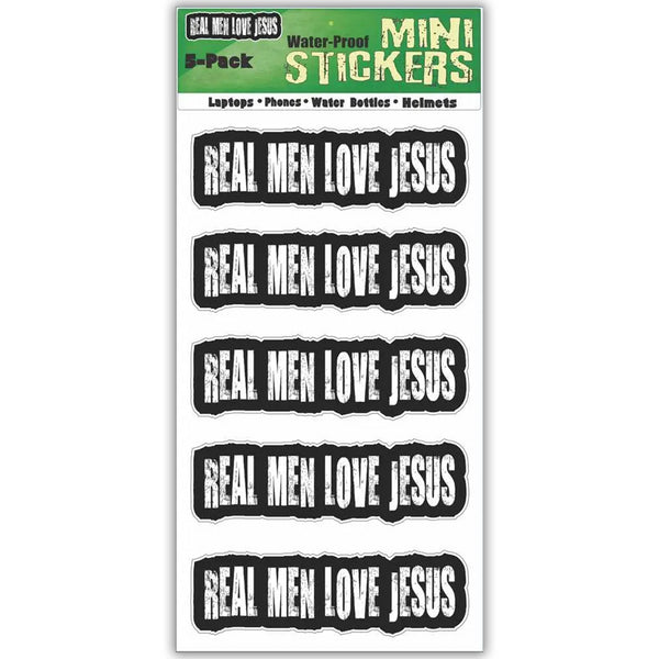 Bumper Sticker: Real Men Love JESUS, 5pk Small Stickers, Faith 3" x 1"