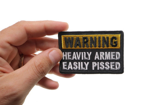 Patch (Iron-On/Sew-On) Warning Heavily Armed Easily Pissed Funny Iron on Patch, Guns, Humor, Funny 3